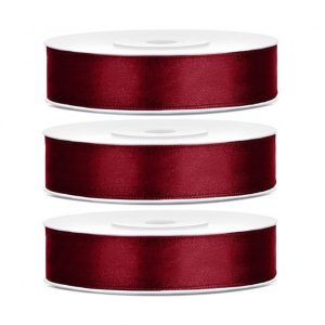 3x Hobby/decoratie bordeaux satijnen sierlinten 1,2 cm/12 mm x 25 meter