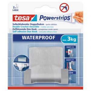 1x Powerstrips RVS ophanghaak dubbel badkamer Tesa