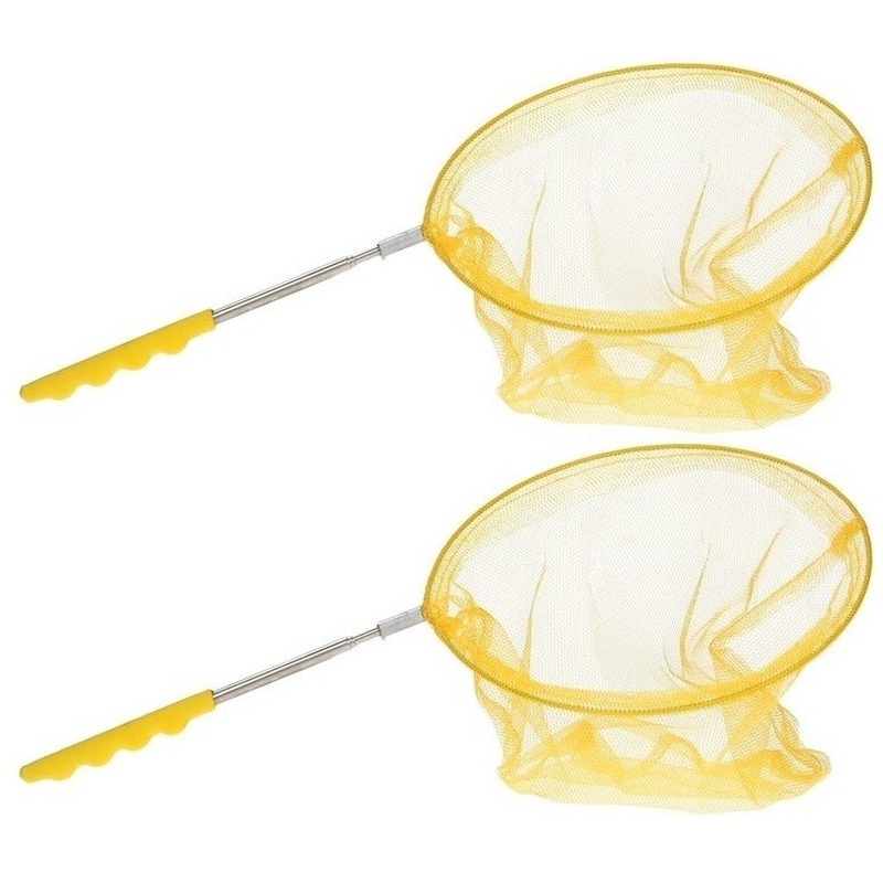 2x Geel uitschuifbaar visnetje/vlindernetje 36 cm