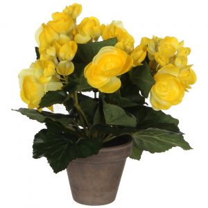 Gele Begonia kunstplant 25 cm in grijze pot