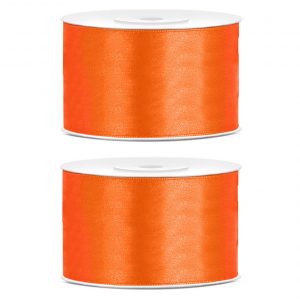 2x Hobby/decoratie oranje satijnen sierlinten 3,8 cm/38 mm x 25 meter