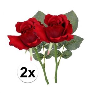 2 x Rode roos 30 cm kunstplant steelbloem