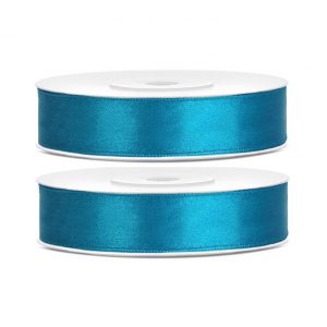 2x Hobby/decoratie turquoiseblauwe satijnen sierlinten 1,2 cm/12 mm x 25 meter