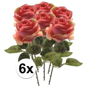 8x Roze Roos 45 cm kunstplant steelbloem