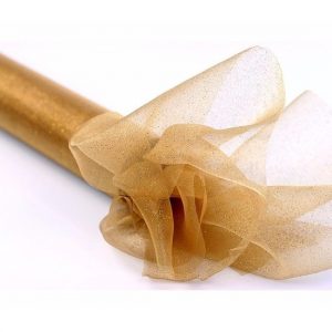 Gouden organza stof met glitters 36 cm