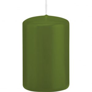 1x Olijfgroene woondecoratie kaarsen 5 x 8 cm 18 branduren