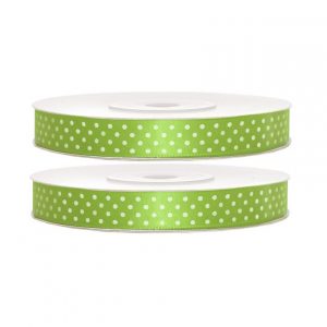 2x Hobby/decoratie appel groene satijnen sierlinten met witte stippen 1,2 cm/12 mm x 25 meter