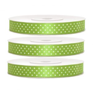 3x Hobby/decoratie appel groene satijnen sierlinten met witte stippen 1,2 cm/12 mm x 25 meter