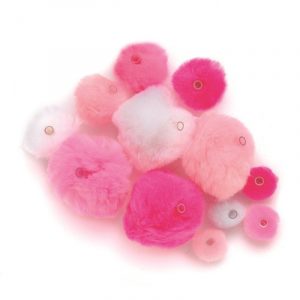 45 knutsel pompons met kunststof ogen roze/lichtroze/wit