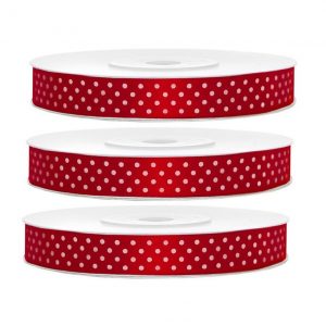 3x Hobby/decoratie rode satijnen sierlinten met witte stippen 1,2 cm/12 mm x 25 meter