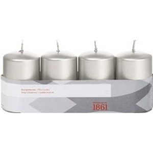 4x Zilveren woondecoratie kaarsen 5 x 8 cm 18 branduren