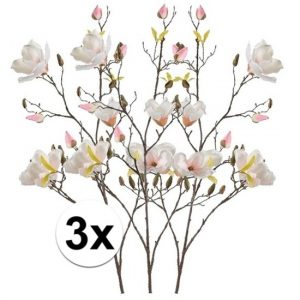 3x Creme Magnolia kunstbloemen tak 105 cm