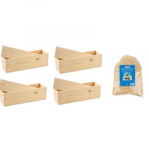 4x Houten wijnkist/wijndoosje met schuifdeksel en houtwol / vulmateriaal