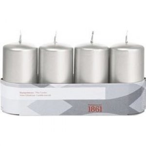4x Zilveren woondecoratie kaarsen 5 x 10 cm 18 branduren