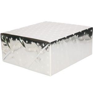 1x Rollen folie inpakpapier/cadeaupapier metallic zilver/wit met sterren 70 x 150 cm