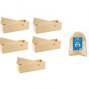 5x Houten wijnkist/wijndoosje met schuifdeksel en houtwol / vulmateriaal