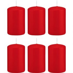 6x Rode woondecoratie kaarsen 5 x 8 cm 18 branduren