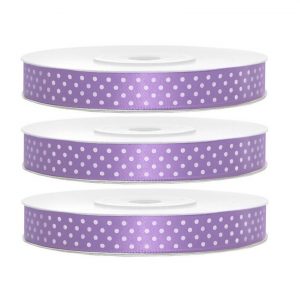 3x Hobby/decoratie lila paarse satijnen sierlinten met witte stippen1,2 cm/12 mm x 25 meter
