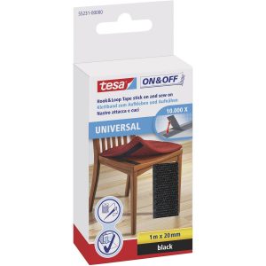 1x Tesa klittenband haak-/lusdeel voor stof zwart 1 mtr x 2 cm