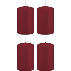 4x Bordeauxrode woondecoratie kaarsen 5 x 8 cm 18 branduren