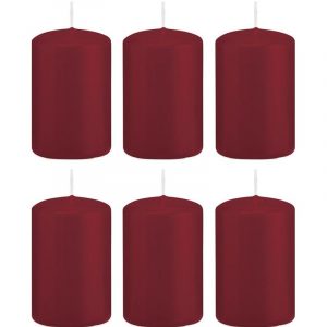 6x Bordeauxrode woondecoratie kaarsen 5 x 8 cm 18 branduren