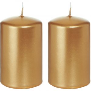 2x Gouden woondecoratie kaarsen 5 x 8 cm 18 branduren