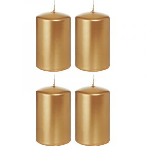 4x Gouden woondecoratie kaarsen 5 x 8 cm 18 branduren