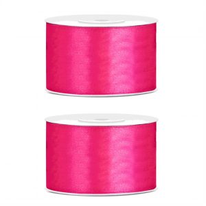 2x Hobby/decoratie donker roze satijnen sierlinten 3,8 cm/38 mm x 25 meter