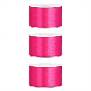 3x Hobby/decoratie donker roze satijnen sierlinten 3,8 cm/38 mm x 25 meter