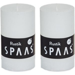 2x Witte woondecoratie kaarsen rustiek 5 x 8 cm 17 branduren