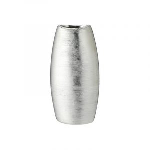 Ronde bloemenvaas zilver van keramiek 26 cm