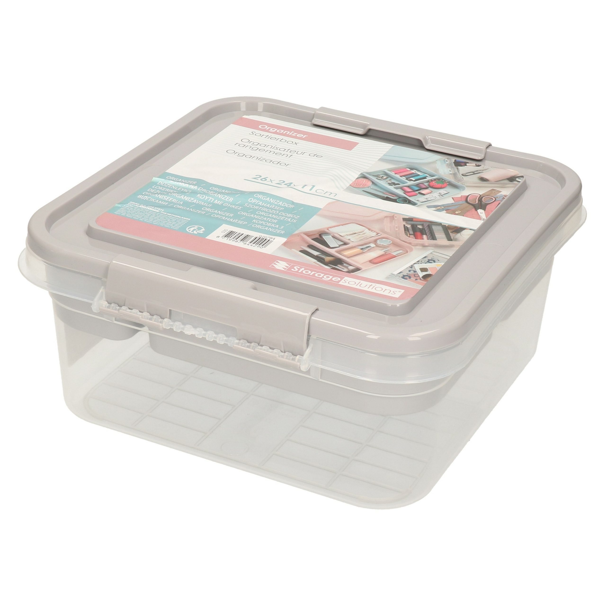 Multifunctionele opberg/sorteer naaigaren/verband/hobby box/doos grijs 26 x 24 x 11 cm