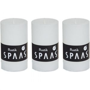 3x Witte woondecoratie kaarsen rustiek 5 x 8 cm 17 branduren