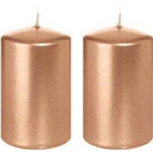 2x Rosegouden woondecoratie kaarsen 5 x 8 cm 18 branduren