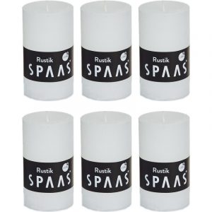 6x Witte woondecoratie kaarsen rustiek 5 x 8 cm 17 branduren