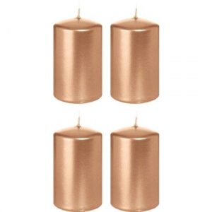 4x Rosegouden woondecoratie kaarsen 5 x 8 cm 18 branduren