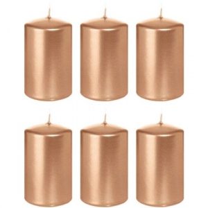 6x Rosegouden woondecoratie kaarsen 5 x 8 cm 18 branduren