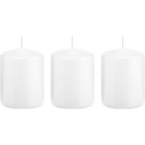 3x Witte woondecoratie kaarsen 6 x 8 cm 29 branduren