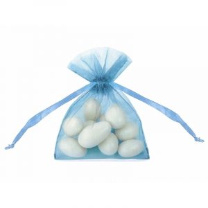 60x stuks Blauwe organza cadeauzakjes 10 cm