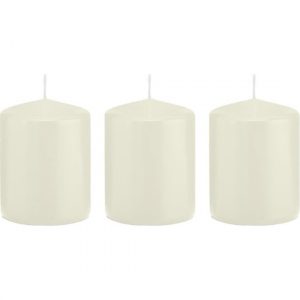 3x Ivoorwitte woondecoratie kaarsen 6 x 8 cm 29 branduren