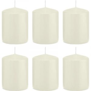 6x Ivoorwitte woondecoratie kaarsen 6 x 8 cm 29 branduren