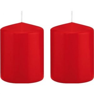 2x Rode woondecoratie kaarsen 6 x 8 cm 29 branduren