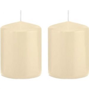 2x Cremewitte woondecoratie kaarsen 6 x 8 cm 29 branduren