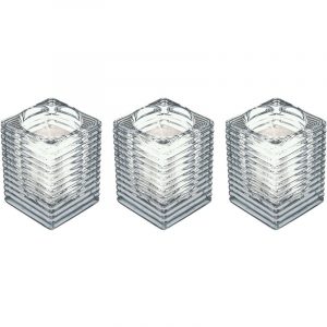3x Witte woondecoratie kaarsen met houders 7 x 10 cm 24 branduren