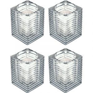 4x Witte woondecoratie kaarsen met houders 7 x 10 cm 24 branduren