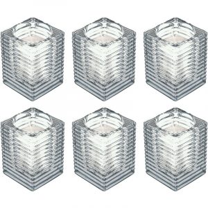 6x Witte woondecoratie kaarsen met houders 7 x 10 cm 24 branduren