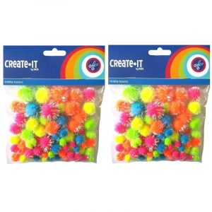 150x Neon hobby pompoms met glitters