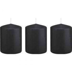 3x Zwarte woondecoratie kaarsen 6 x 8 cm 29 branduren