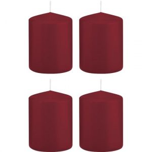 4x Bordeauxrode woondecoratie kaarsen 6 x 8 cm 29 branduren