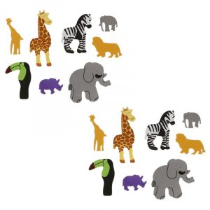 Gekleurde safari dieren van foam 64 stuks
